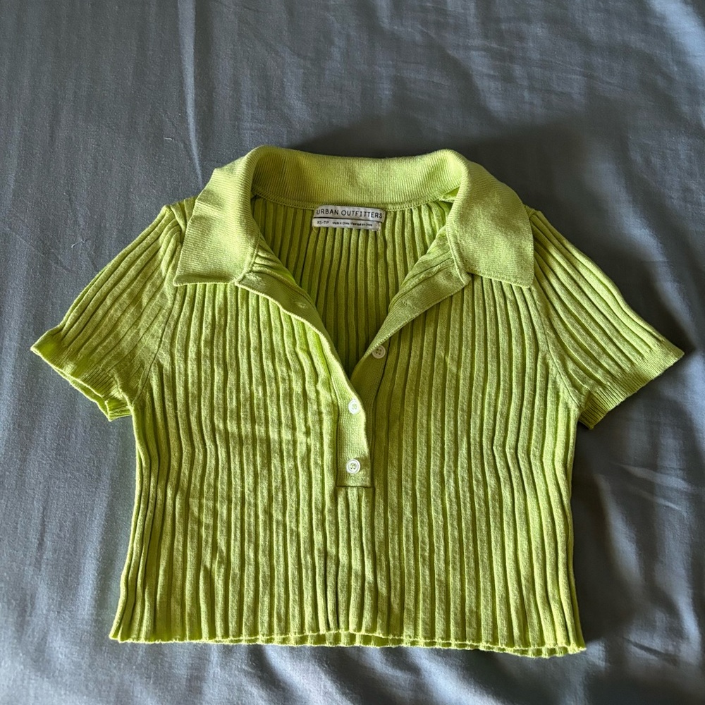 Urban Outfitters Bright Green Ribbed Polo Shirt